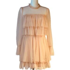 Forever 21 Swiss Dot Coquette Girly Tulle Sheer Dress Petal Pink Women No Size